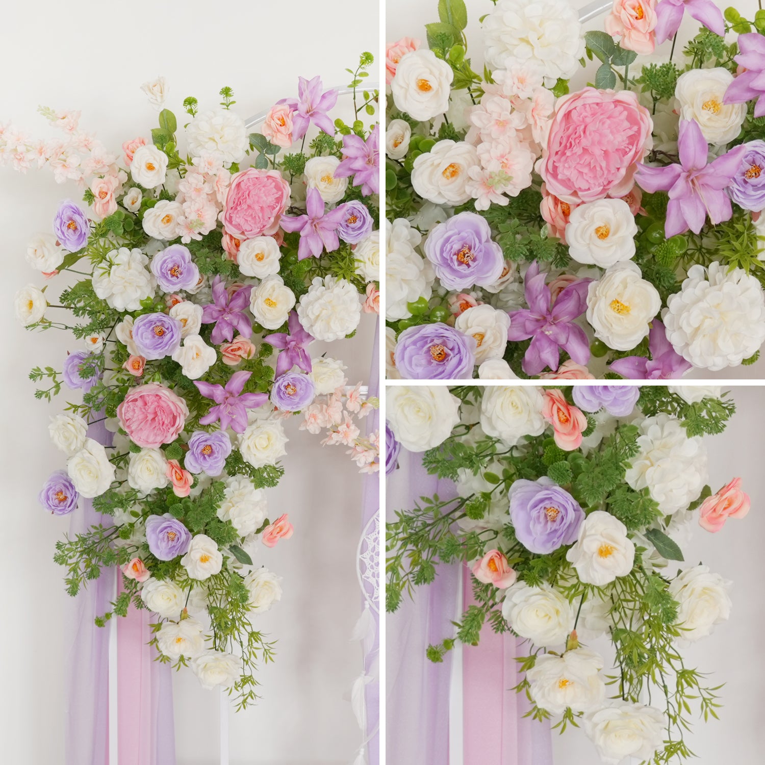 Uflower Artificial Purple Pink Wedding KT Backdrop Flower Row Decor
